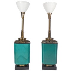 Jade Blue Ceramic Stiffel Lamps 1950s