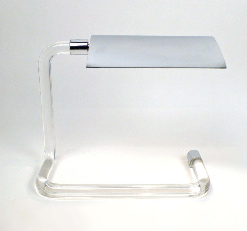 Table Lamp designed by Peter Hamburger for Knoll International c 1960s. Constructed from acrylic with adjustable chromed metal shade. excellent condition.