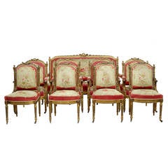 19th Century Carved Gilt Wood French Salon Suite Sofa Armchairs