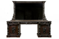 Antique 19th Century Carved Oak Mirrored Sideboard Dresser Bar