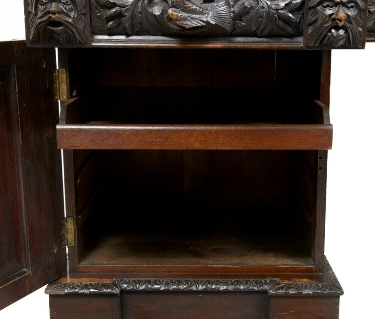 British 19th Century Carved Oak Mirrored Sideboard Dresser Bar