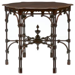 19th Century Unusual Victorian Chippendale Revival Mahogany Center Table