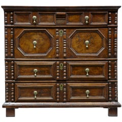 17th Century Oak And Walnut Geometric Moulded Front Chest Of Drawers