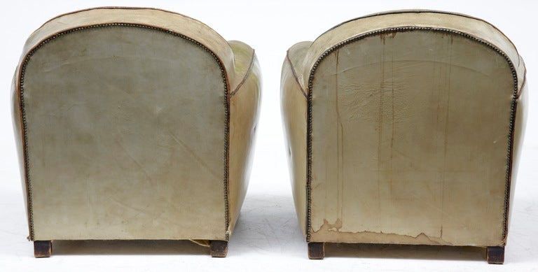 20th Century Pair Of Art Deco French Leather Club Armchairs