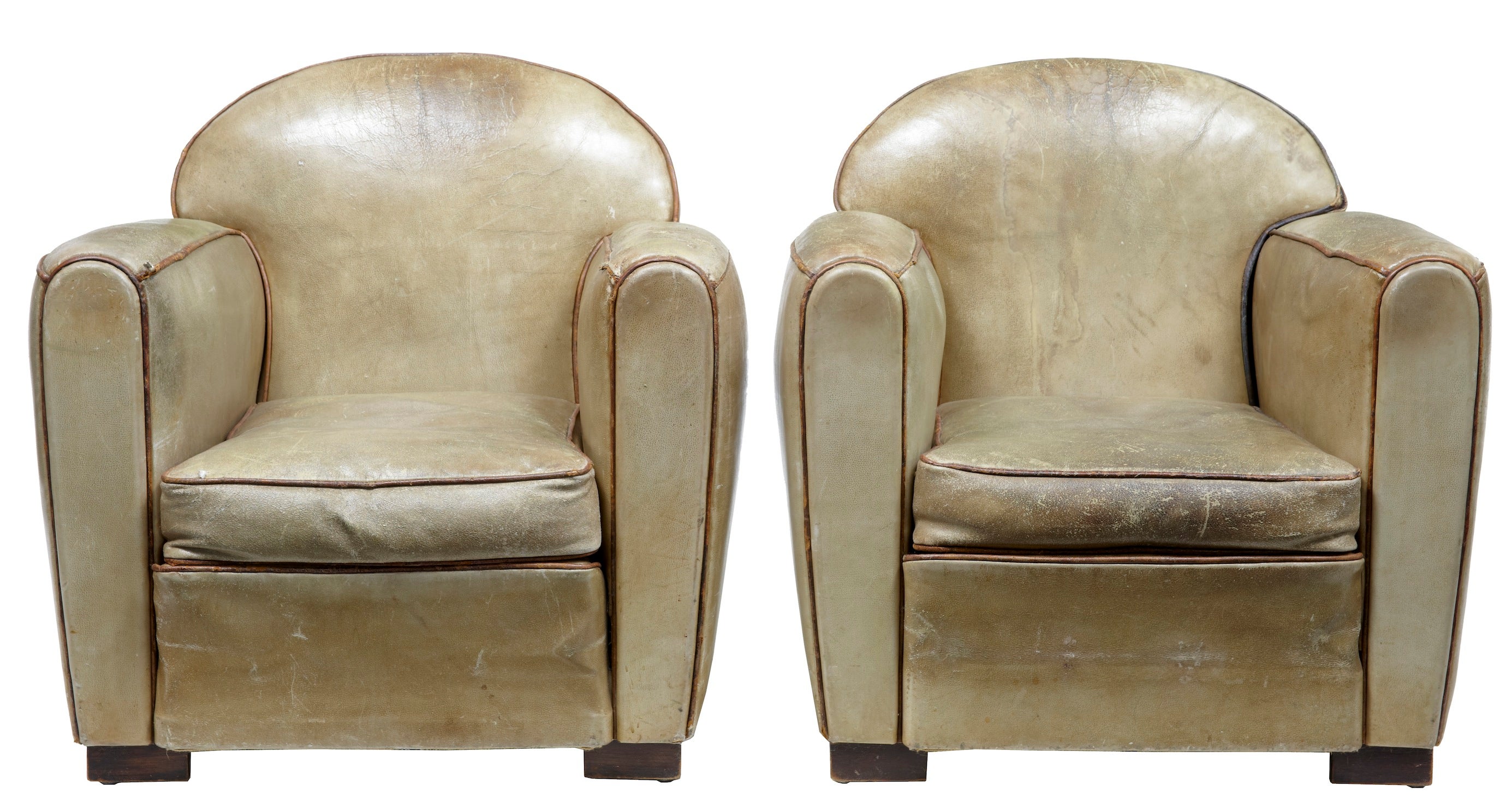 Pair Of Art Deco French Leather Club Armchairs