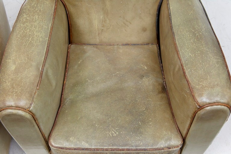 Pair Of Art Deco French Leather Club Armchairs 1