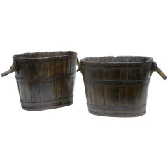 Pair Of 18th Century Antique Irish Oak Peat Wood Buckets