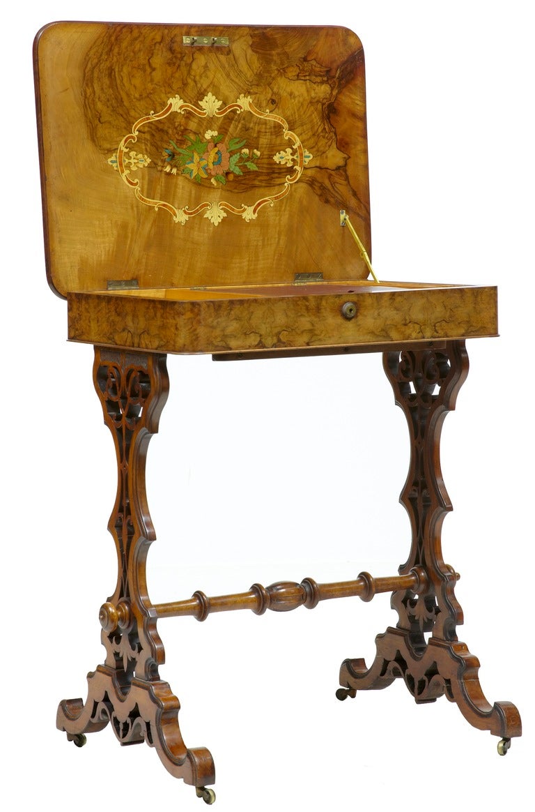 19th Century Victorian Burr Walnut Combined Work Writing Table