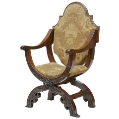 19th Century Antique Italian Walnut Savonarola Armchair