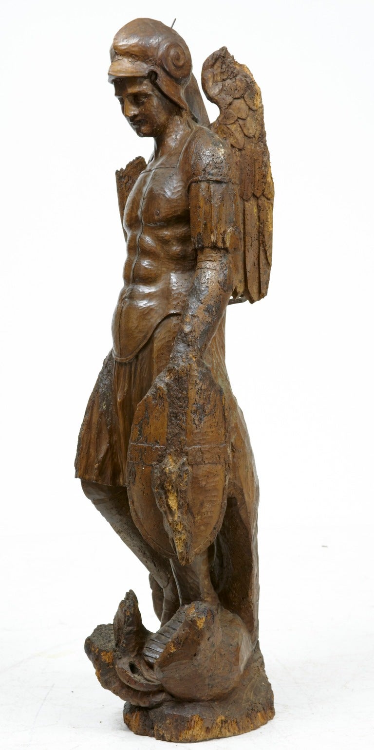 Rococo Early 17th Century Carved Limewood St. Michael and the Dragon