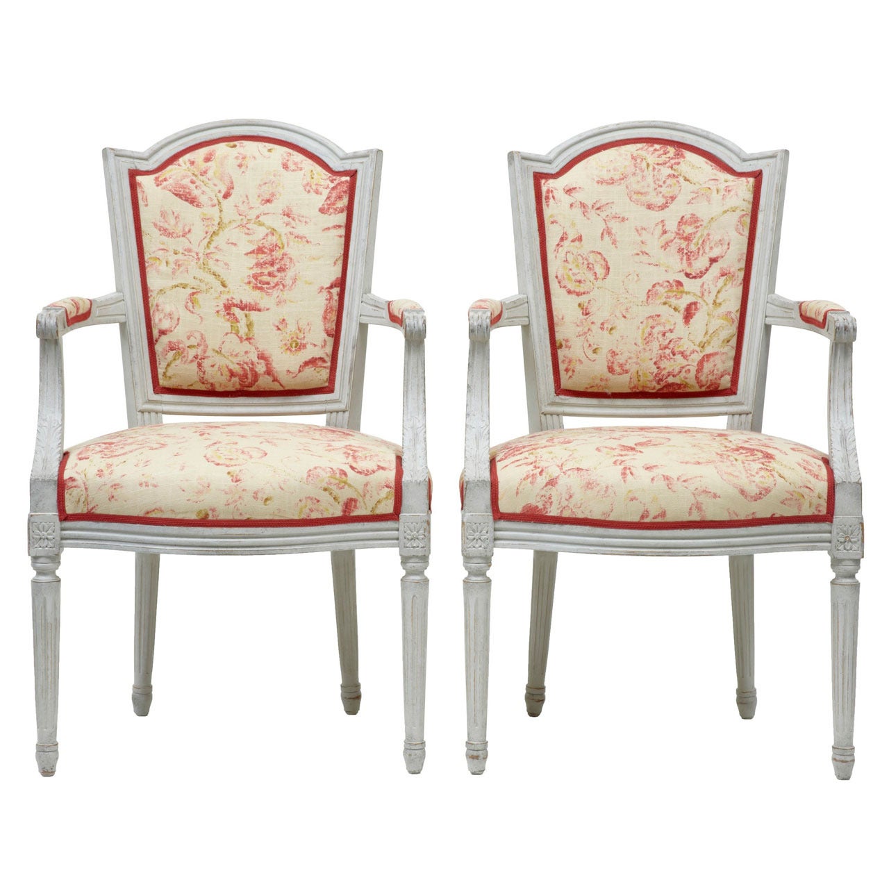 Pair of Painted 19th Century Swedish Shield Back Armchairs