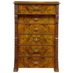 19th Century Figured Walnut 6 Drawer Wellington Chest