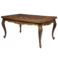 20th Century French Walnut Parquetry Extending Dining Table