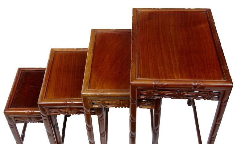 1920's Chinese Carved Hardwood Nest Of Tables In Excellent Condition In Debenham, Suffolk