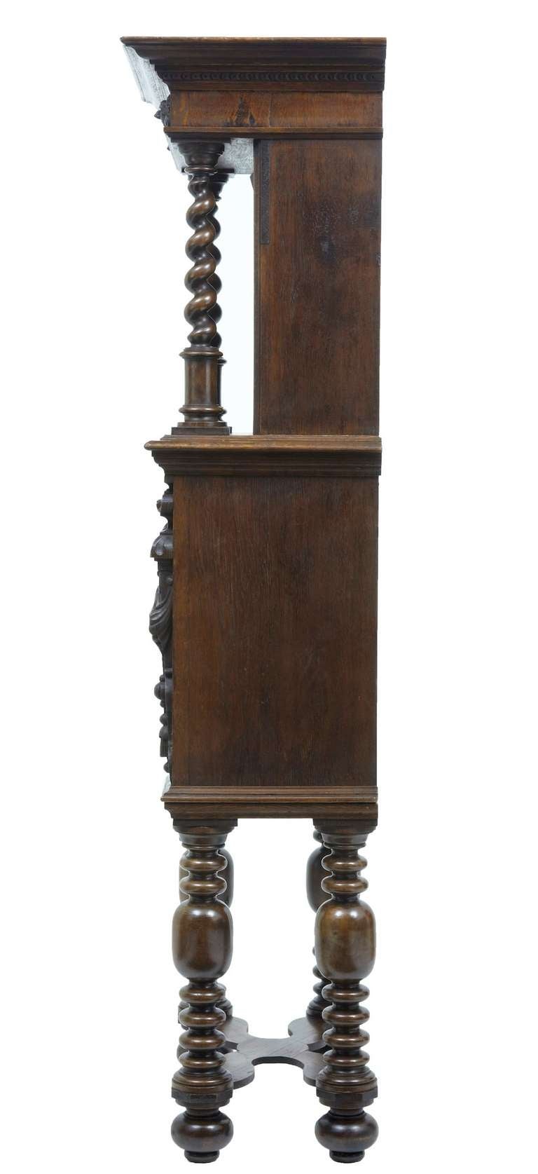 Late Victorian 19th Century Victorian Carved Oak Hall Cupboard on Stand