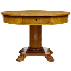 Antique Early 19th Century Biedermeier Burr Birch Drum Table