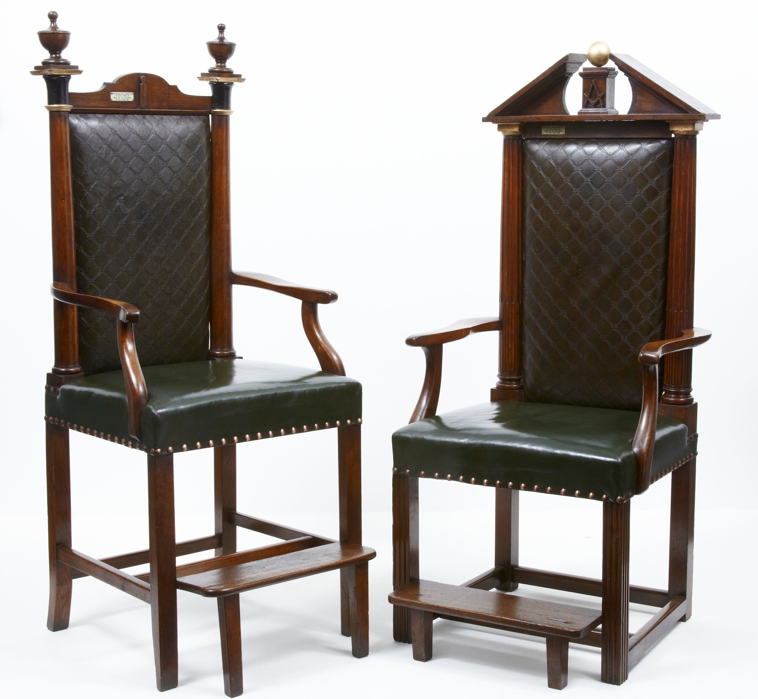 A Pair Of 19th Century And Later Victorian Masonic Oak Throne Armchairs