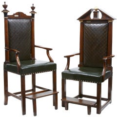 Used A Pair Of 19th Century And Later Victorian Masonic Oak Throne Armchairs