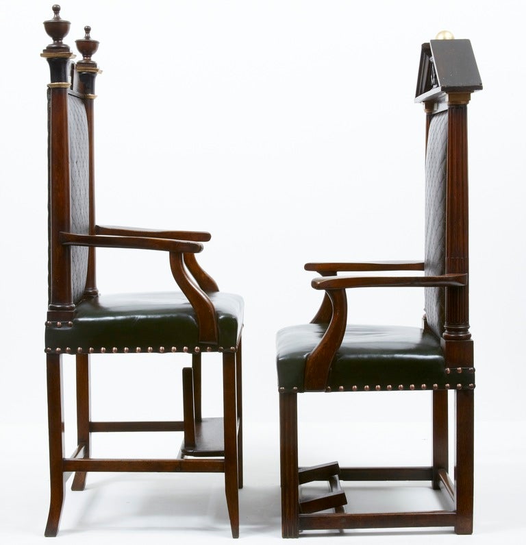 British A Pair Of 19th Century And Later Victorian Masonic Oak Throne Armchairs