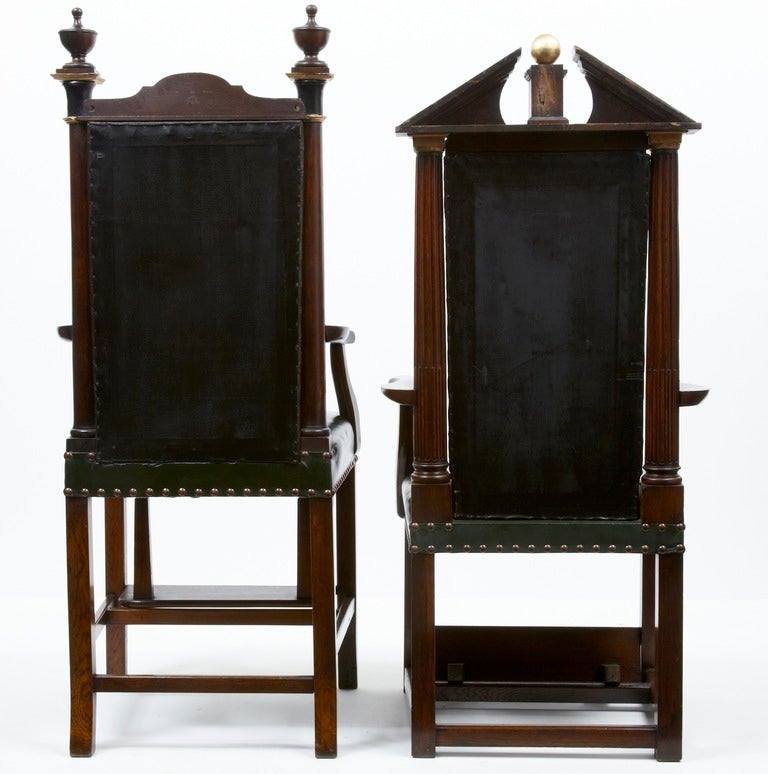 A Pair Of 19th Century And Later Victorian Masonic Oak Throne Armchairs 1