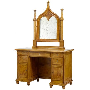 19th Century Swedish Birch Gothic Vanity Dressing Table and Mirror at  1stDibs | gothic vanity with lights, gothic dressing table, gothic vanity  table