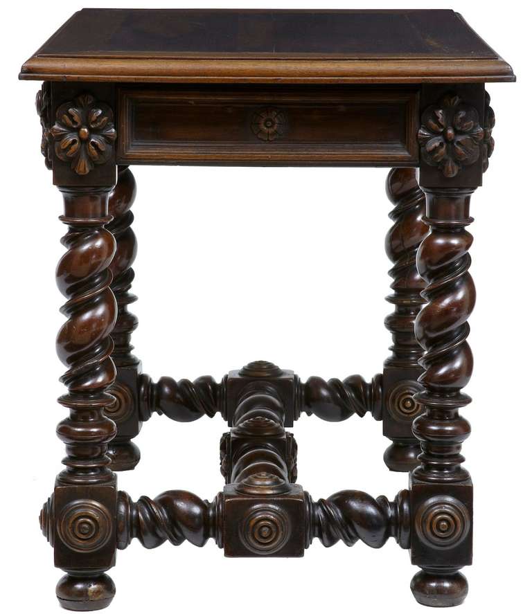 Hand-Carved 18th Century French Walnut Barley Twist Side Table