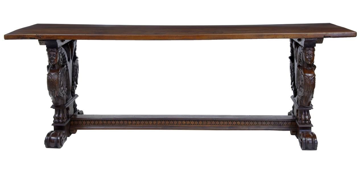 19th Century Italian Walnut Refectory Dining Table