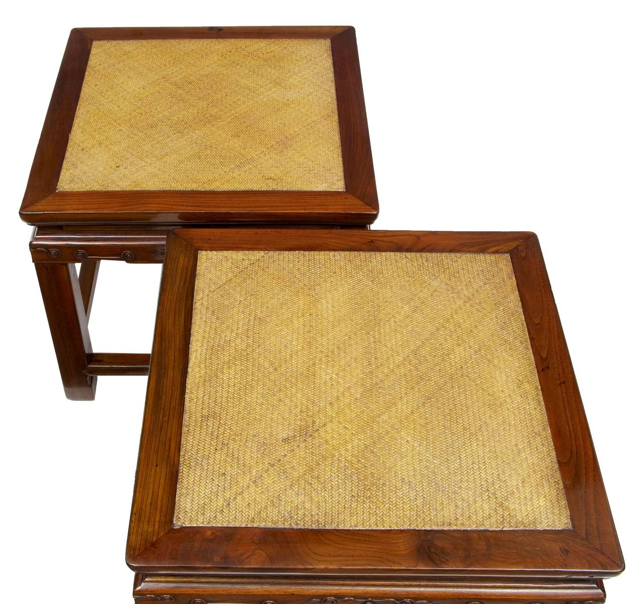 Pair of Late 19th Century Chinese Carved Hardwood Cane Stools