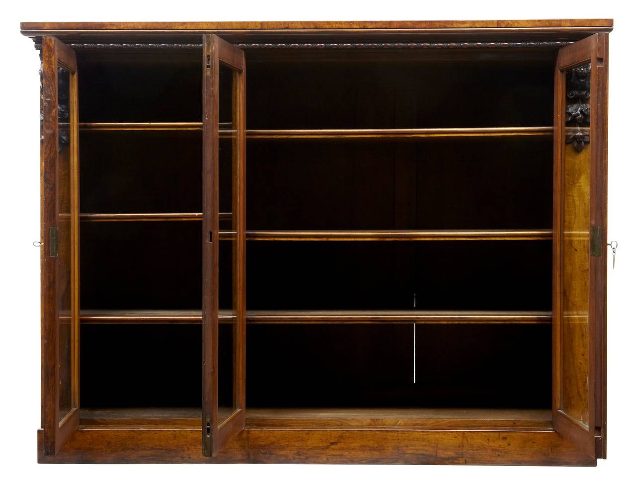 19th Century Early Victorian Walnut Three-Door Bookcase