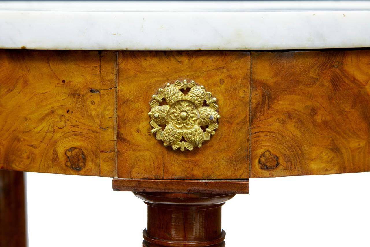 Biedermeier Late 19th Century Empire Influenced Round Birch Marble Top Occasional Table