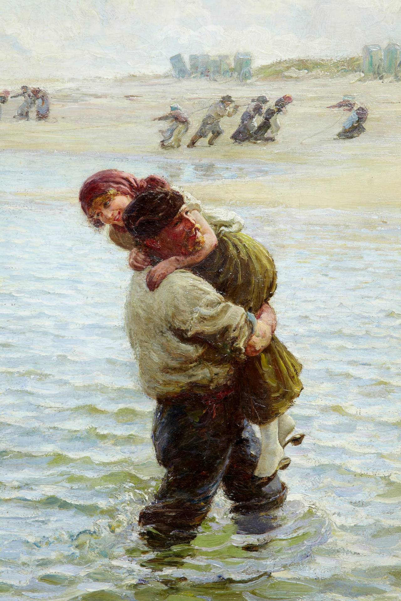 Large 19th Century Oil on Canvas 'a Kiss from the Sea' by Hamilton Macallum In Excellent Condition In Debenham, Suffolk