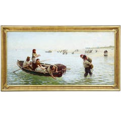 Large 19th Century Oil on Canvas 'a Kiss from the Sea' by Hamilton Macallum