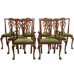 Late 19th Century Set of Ten Chippendale Influenced Mahogany Dining Chairs