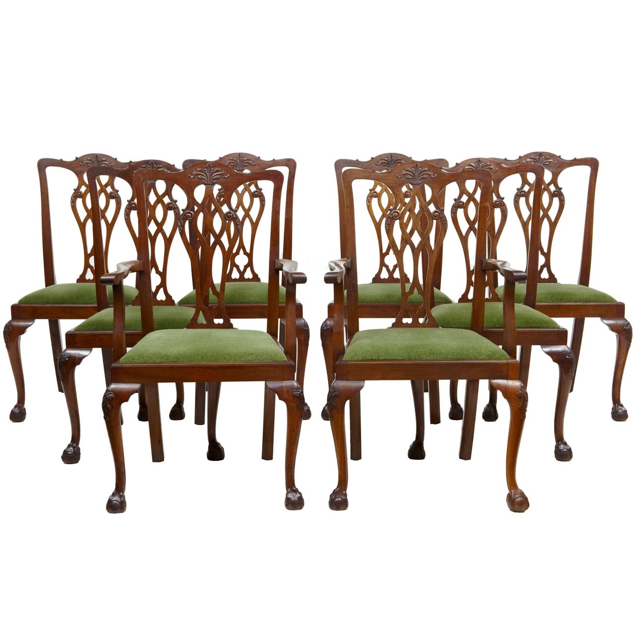 Late 19th Century Set of Ten Chippendale Influenced Mahogany Dining Chairs