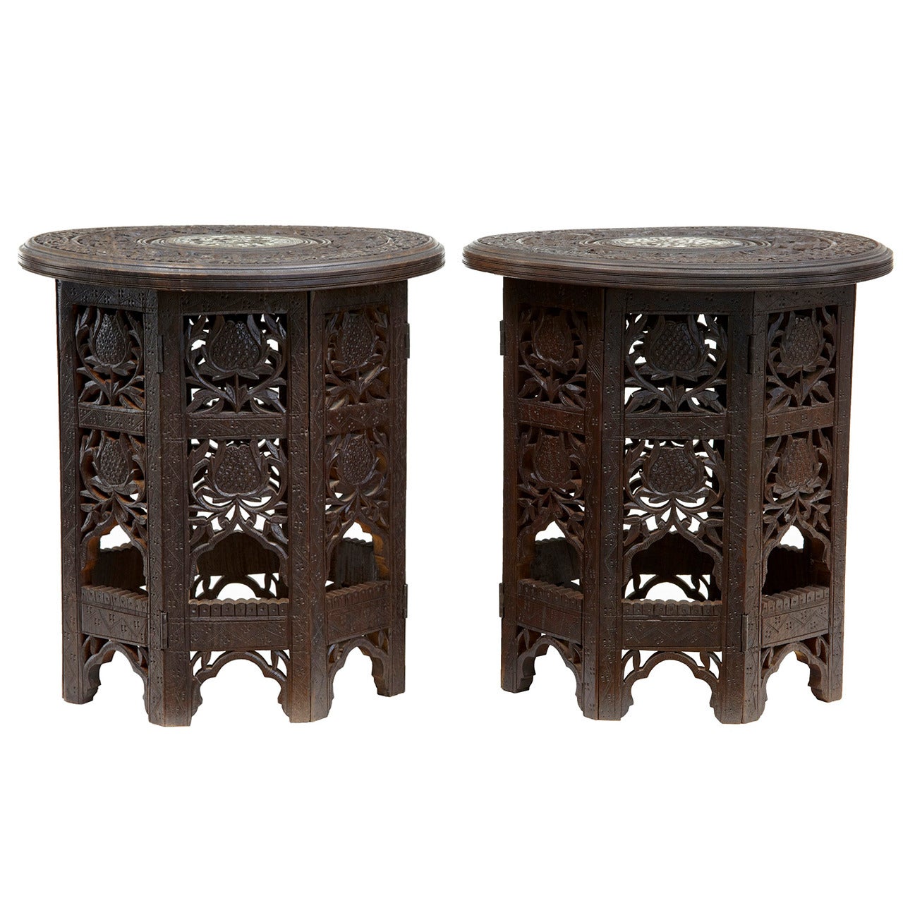 Pair of Late 19th Century Octagonal Hardwood Indian Occasional Tables
