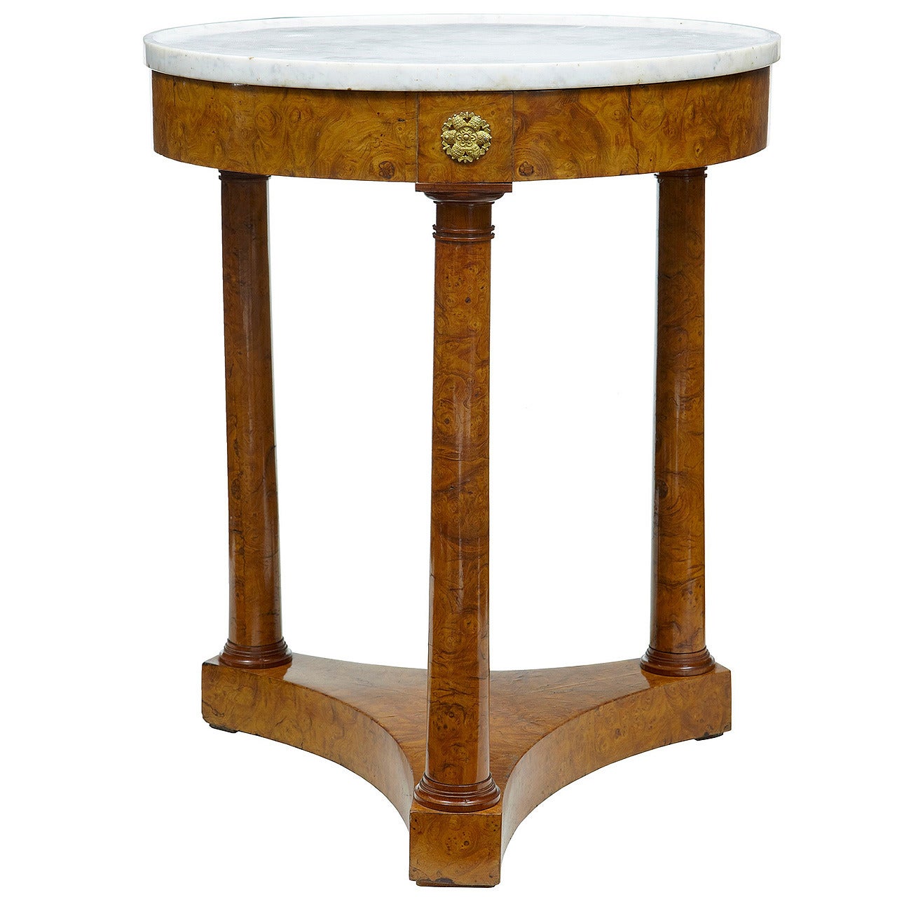 Late 19th Century Empire Influenced Round Birch Marble Top Occasional Table