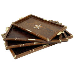 Set of Early 20th Century Indian Rosewood and Inlaid Trays