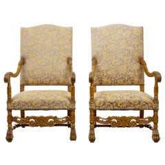 19th Century Carved Baroque Throne Armchairs