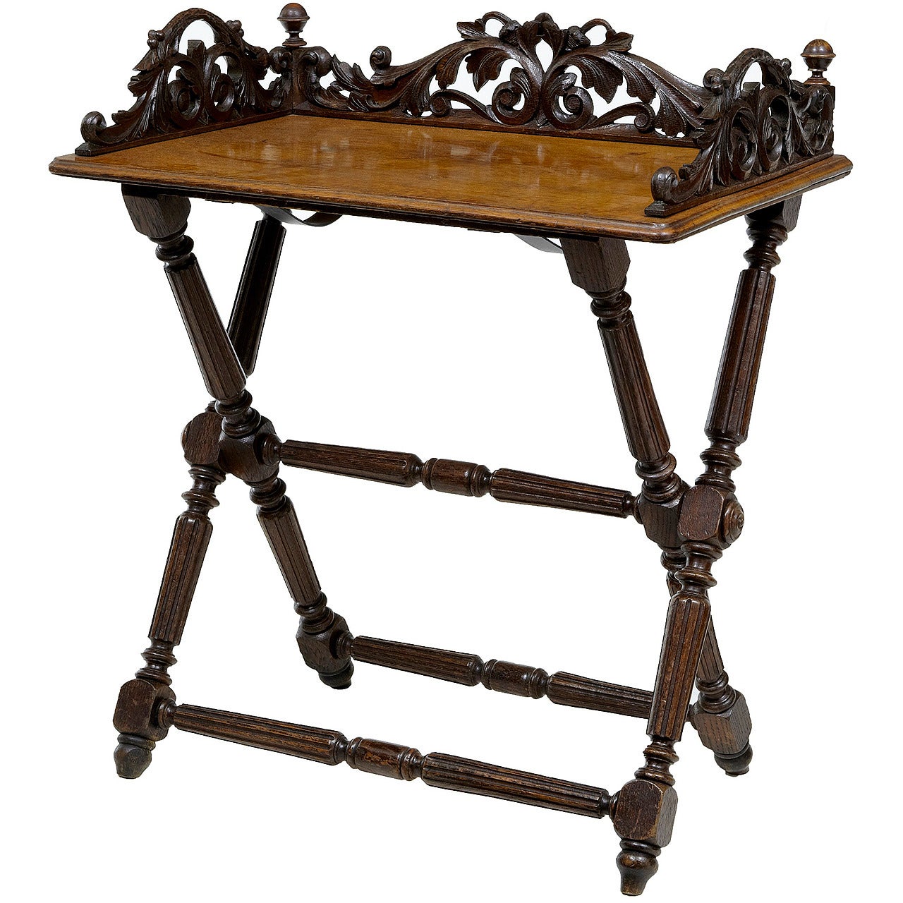 19th Century Victorian Carved Oak Butlers Tray on Stand
