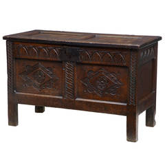 18th Century Small English Carved Oak Coffer