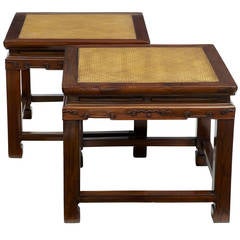 Pair of Late 19th Century Chinese Carved Hardwood Cane Stools