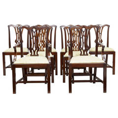 19th Century Set of Eight Chippendale Gothic Mahogany Dining Chairs