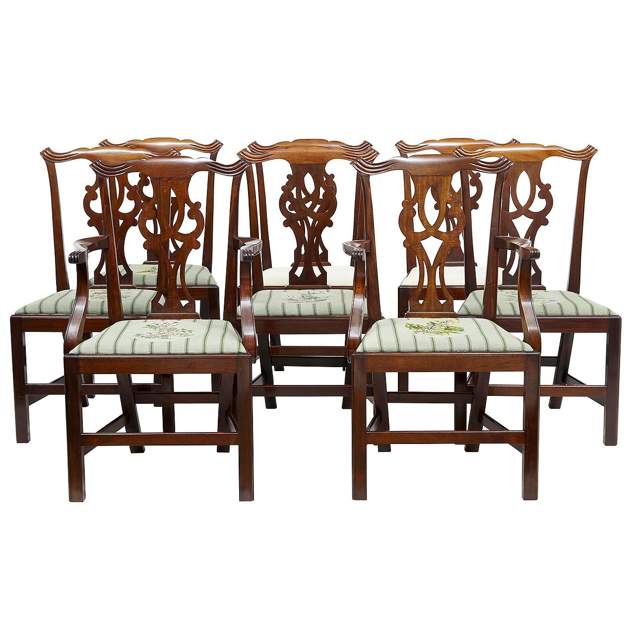 Set of Eight 19th Century Chippendale Inspired Mahogany Dining Chairs