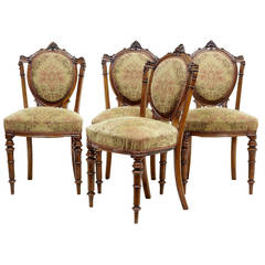 Small Set of Four 19th Century French Carved Walnut Dining Chairs