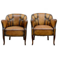 Pair of 1920s Art Deco Leather Armchairs