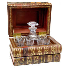 Antique Baccarat Novelty Decanter Set in Faux Leather-Form Case