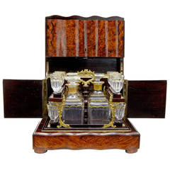 19th Century Burr Walnut Tantalus Decanter Box with Glasses