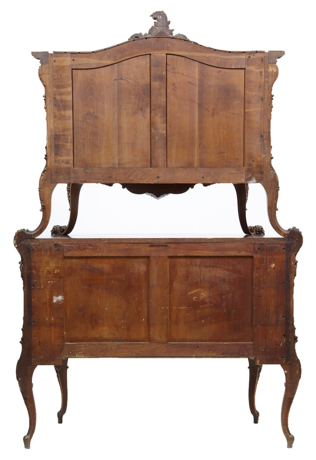 Hand-Carved Rare 19th Century Louis XV Influenced Carved Walnut Two-Tier Cabinet on Commode