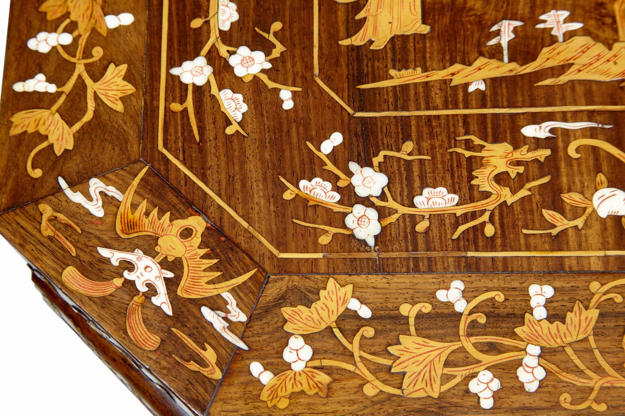 Hand-Carved Pair of 19th Century Chinese Hardwood Inlaid Occasional Tables