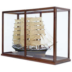 Vintage Magnificent Large Cased Model Of Swedish Barque Immigrant Ship